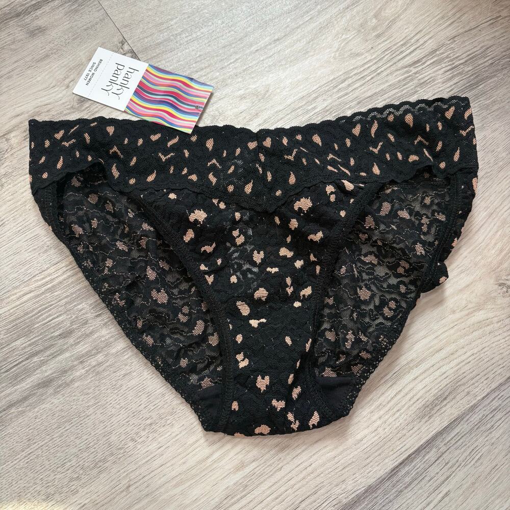 New Hanky Panky Cross Dyed Leopard French Brief Black Praline Small Lace